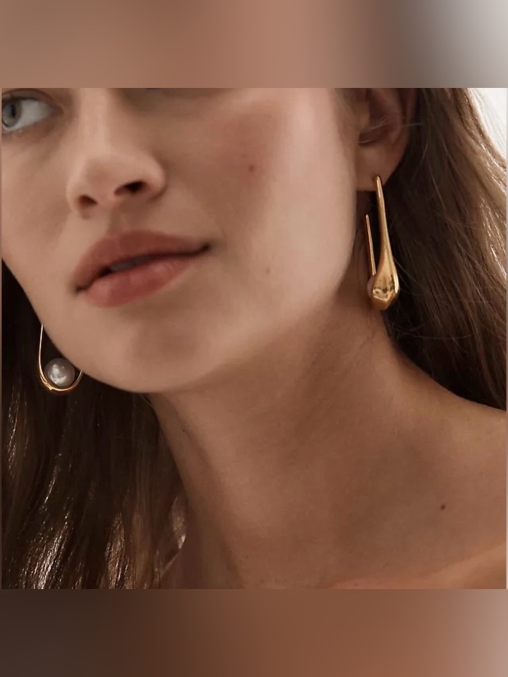 New Anthropologie Pearl Vintage Hoop Earrings - Picture 3 of 16